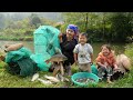 Fishing Trapping Giant River Fish In Plastic Cages With Young Son To Sell Buying Fruit To Eat