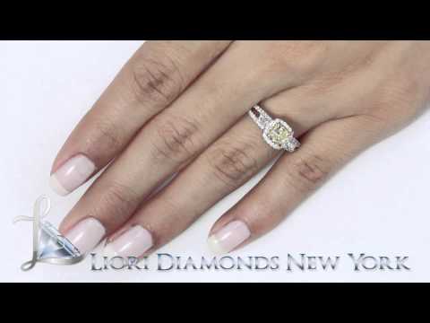 FD-124 - 1.32 CT.Fancy Yellow Cushion Cut Diamond Engagement Ring 14K Gold Vintage Style