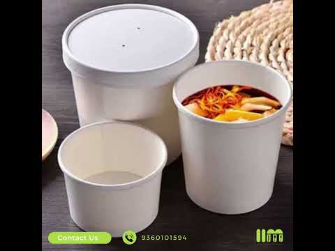 White printed 150ml paper bowl with paper lid