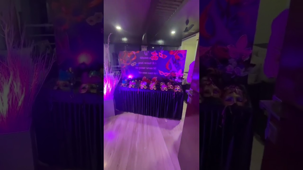 Surprise Birthday masquerade theme decoration.