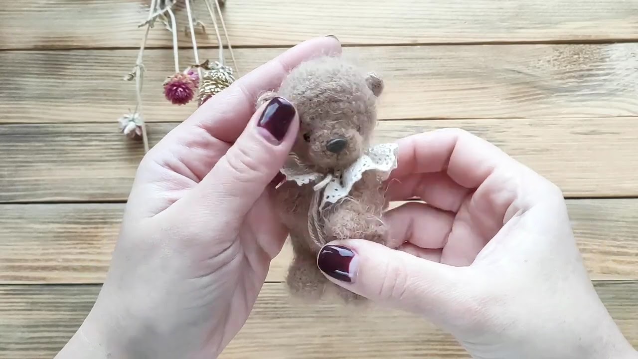 Pocket teddy bear, Miniature crochet bear, Pet friend for Blythe doll, Artist vintage bear