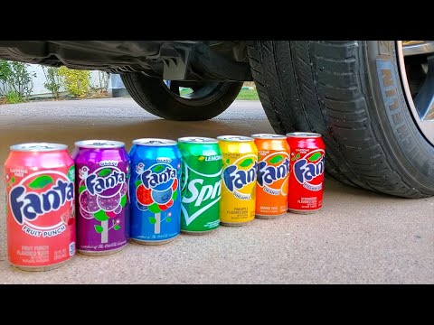 Driving Over Soda Cans with Car | Experiment: Car vs Rainbow Fanta | Crunchy & Soft Test