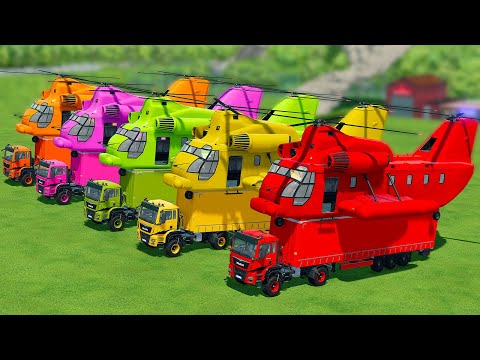 LOAD AND TRANSPORT HELICOPTERS AND FORD CARS WITH MAN TRUCKS - Farming Simulator 22