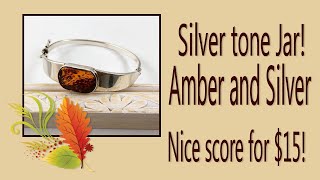 Awesome Silver Tone Jar!  Silver! Amber! Pandora Charm! little bit of gold too