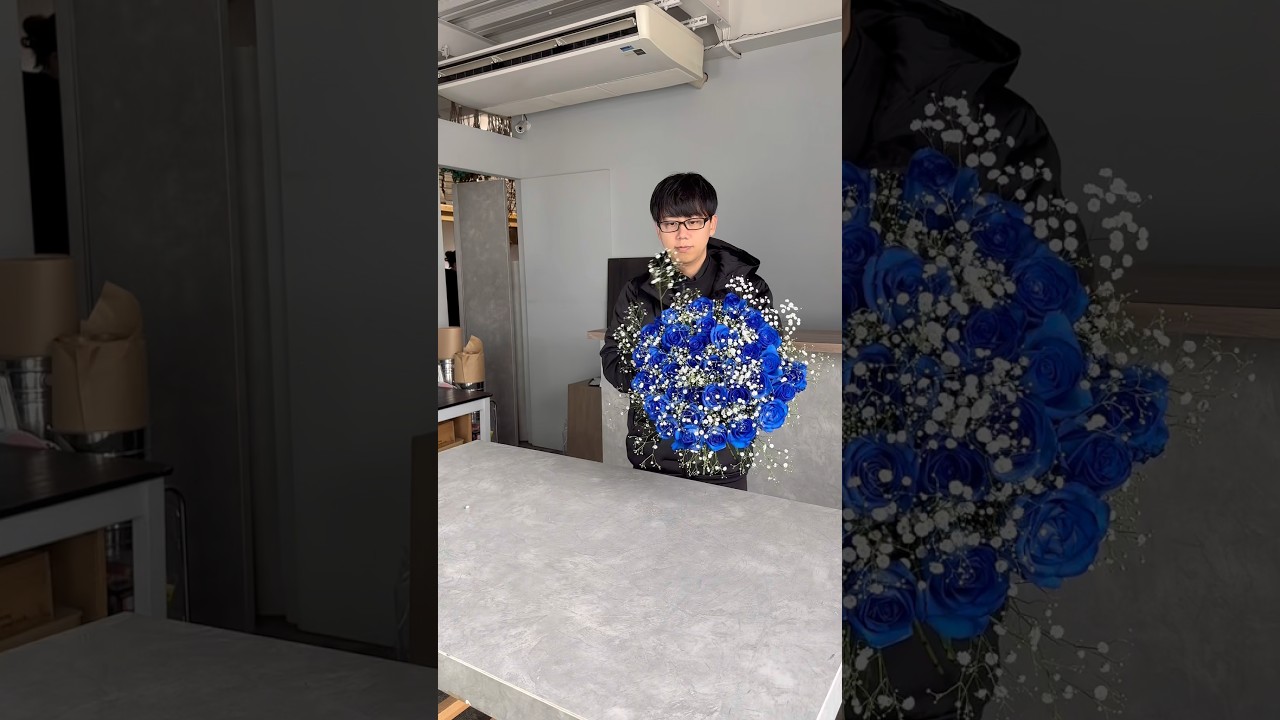 プロポーズに贈るブルーローズとかすみ草の花束　#花束 #バラ #花束 #花屋