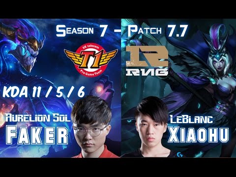 SKT T1 Faker AURELION SOL vs RNG Xiaohu LEBLANC Mid - Patch 7.7 KR Ranked