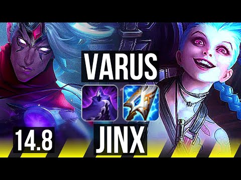VARUS & Leona vs JINX & Maokai (ADC) | 9/0/6, Legendary | KR Master | 14.8