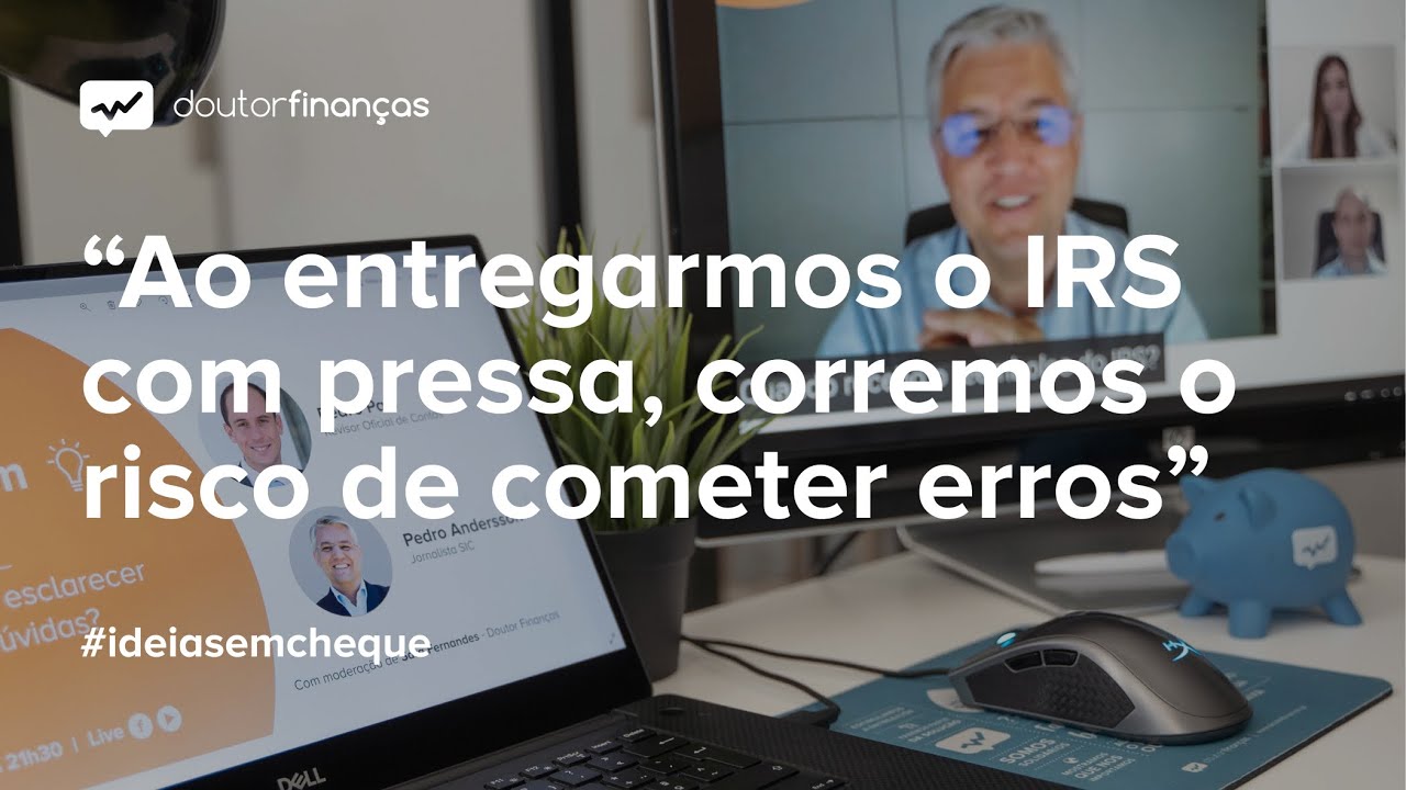 Imagem de um pc portátil e de um computador onde se vê o programa Ideias em Cheque, organizado pelo Doutor Finanças, sobre o IRS