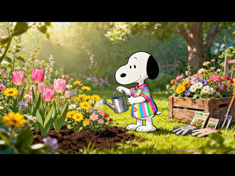 Snoopy’s Peaceful Garden Morning 🌷🌞  Chill Lofi Beats for Focus & Study 📚 Cozy Spring Vibes