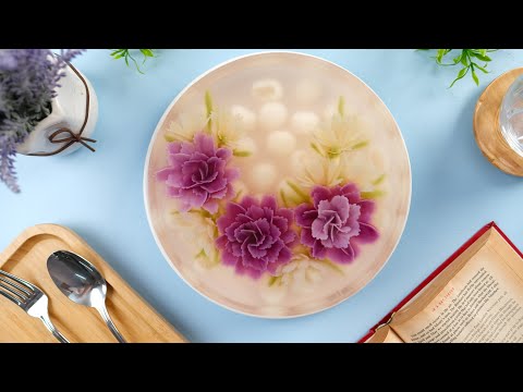 Easy Peony flowers & Dahlia | Longan 3D Jelly cake