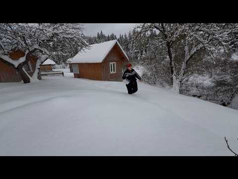 Winter life in a mountain village during snowfall Far from civilization.