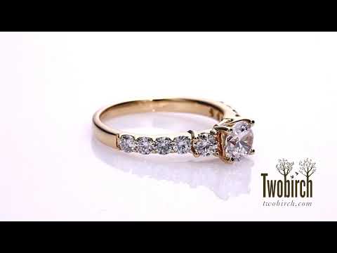 2.38 Ct. Round Shared Prong Set Graduated Engagement Ring - TwoBirch TB-ENG-255-YG-KN