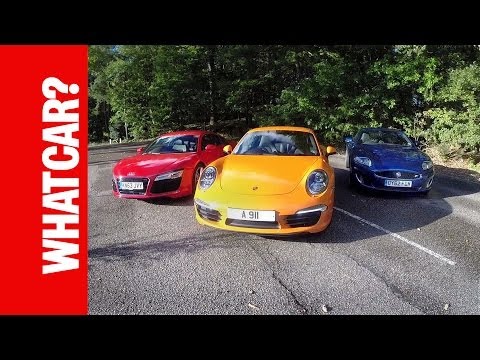 Porsche 911 vs Audi R8 vs Jaguar XKR supercar test – including drag race | What Car?