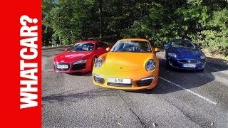 Audi R8 v Porsche 911 v Jaguar XKR - What Car? reviews everyday supercars