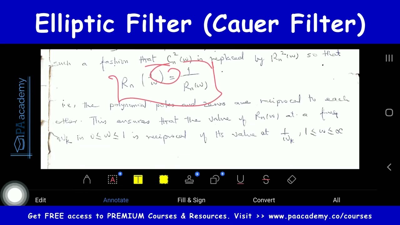 Elliptic Filter Approximation. Cauer Filter | Characteristics of Elliptic Filter | PA Academy