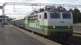 preview picture of video 'Finland: VR Class Sr1 electric loco departing from Toijala station on a Pieksämäki to Turku train'
