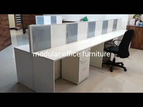 Blue wooden modular workstations table