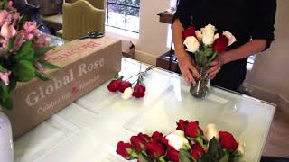 Beautiful red and white roses centerpiece for Valentine's day.