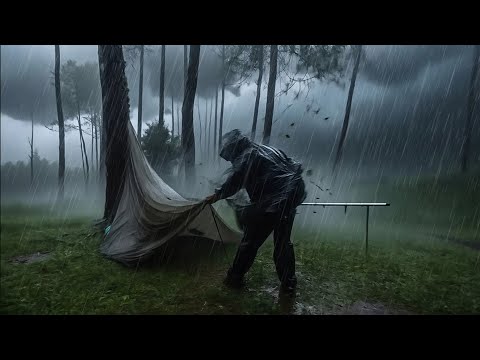 AMAZING CAMPING IN RAINSTORM AND THUNDERSTORMS - RELAXING SOLO CAMPING IN HEAVY RAIN