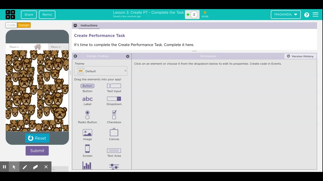 Code org   Create   AP Performance Task Prep '19 '20  Create PT   Complete the Task #2