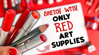 I FILLED a Sketchbook Page using ONLY RED Art Supplies?!