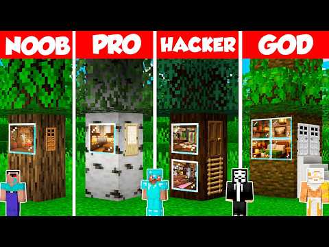 Inside Tree House Build Battle Challenge - Noob vs Pro vs Hacker vs God - Minecraft Animation