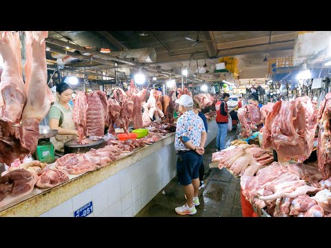 The View of Cambodian Food Market & People Activities @Central Market - Food Market Scenes