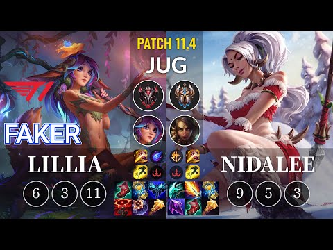 T1 Faker Lillia vs Nidalee Jungle - KR Patch 11.4