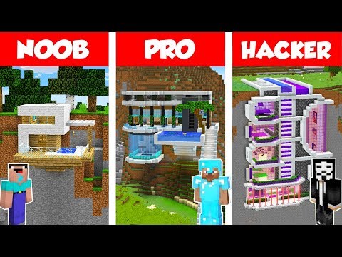 Minecraft NOOB vs PRO vs HACKER: MODERN MOUNTAIN HOUSE BUILD CHALLENGE in Minecraft 2 / Animation