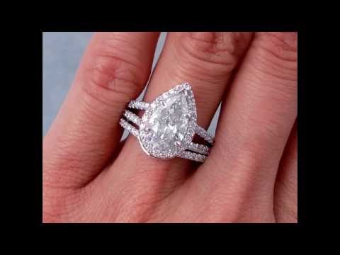 2.95 ctw Pear Shape Diamond Engagement Ring and Wedding Band Set - BigDiamondsUSA