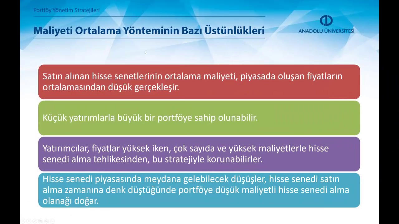PORTFÖY YÖNETİMİ  - Ünite7 Özet
