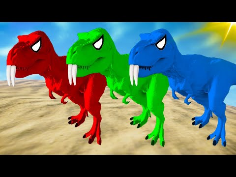 Rexy Color Pack vs Spinosaurus, Indoraptor, Allosaurus Jurassic World Evolution Dinosaurs Fighting