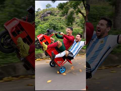 Ronaldo and Messi caught by police for popping wheelies.