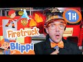 Blippi Rides In A Firetruck 1 Hour Of Fire Vehicles For Kids