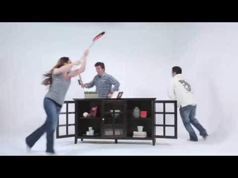 Acadian SOLID WOOD 62 inch Wide Transitional Wide Storage Cabinet in Black Video 1