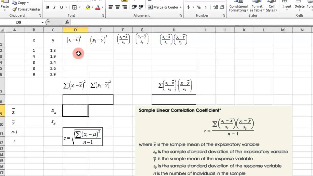 Scatter Plot and Correlation Coefficient - EXCEL