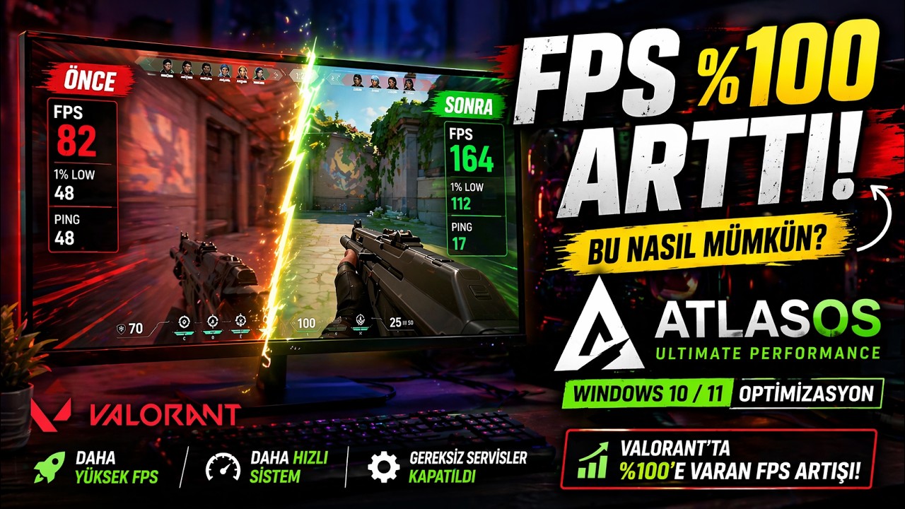 Windows’U UÇURDUM! Valorant'ta FPS %100 Arttı 😱 AtlasOS