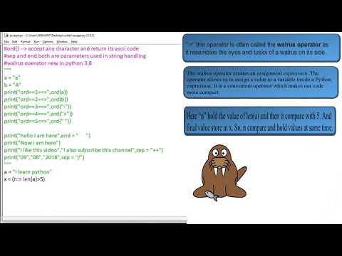 19 Basic Python Lecture 17 Escape Sequence Walrus Operator Sepend Python 3 8 New Operator