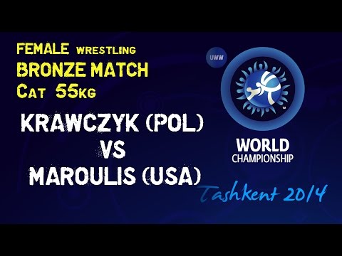 Bronze Match - Female Wrestling 55 kg - K. KRAWCZYK (POL) vs H. MAROULIS (USA) - Tashkent 2014