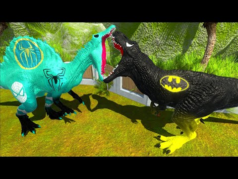 CYAN SPIDERMAN SPINOSAURUS MOUNTAIN DEATH RUN - Animal Revolt Battle Simulator
