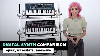 Video thumbnail for Digital Synth Comparison - opsix, wavestate, modwave by Korg