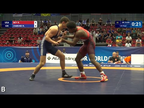 1/8 GR - 74 kg: K. BEY (USA) df. R. ZIMKIND (ISR) by TF, 9-0