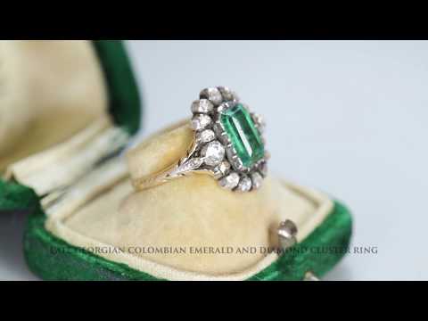 LATE GEORGIAN COLOMBIAN EMERALD AND DIAMOND CLUSTER RING