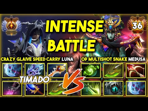 INTENSE CARRY BATTLE | CRAZY GLAIVE SPEED CARRY LUNA VS. OP MULTISHOT QSNAKE MEDUSA | 7.37d DOTA 2