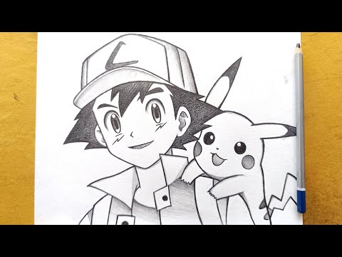 How to draw Ash And Pikachu easy from (Pokemon) || Anime drawing || Easy drawing ideas