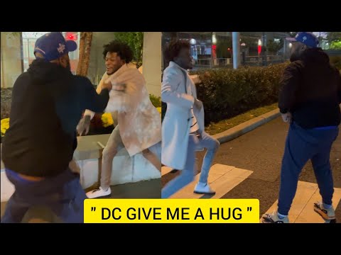 Queenz Flip and DC Young Fly square up after he slipped trying to get a hug from DC