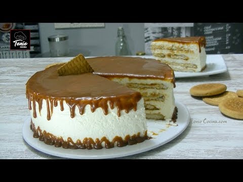 TARTA fácil de CARAMELO y GALLETA ¡4 ingredientes, sin horno! #332#