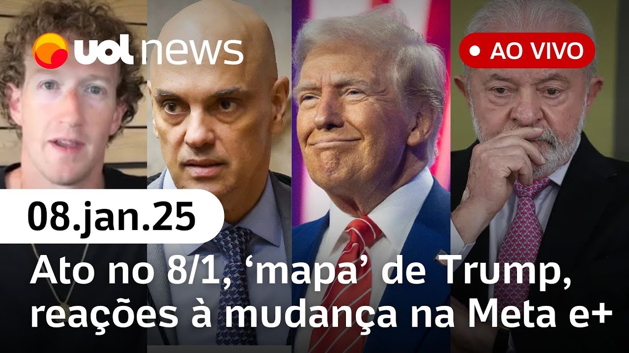 Lula e Janja no 8 de janeiro; Trump fala em anexar Canadá aos EUA, reações a Zuckerberg e+| UOL News