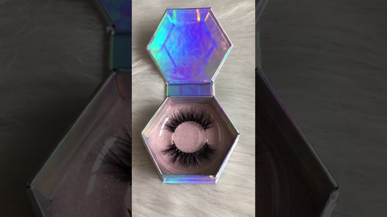 custom hexagon holographic packaging box with natural mink lashes