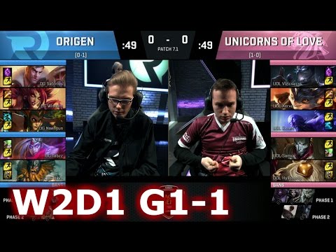 Unicorns of Love vs Origen | Game 1 S7 EU LCS Spring 2017 Week 2 Day 1 | UOL vs OG G1 W2D1